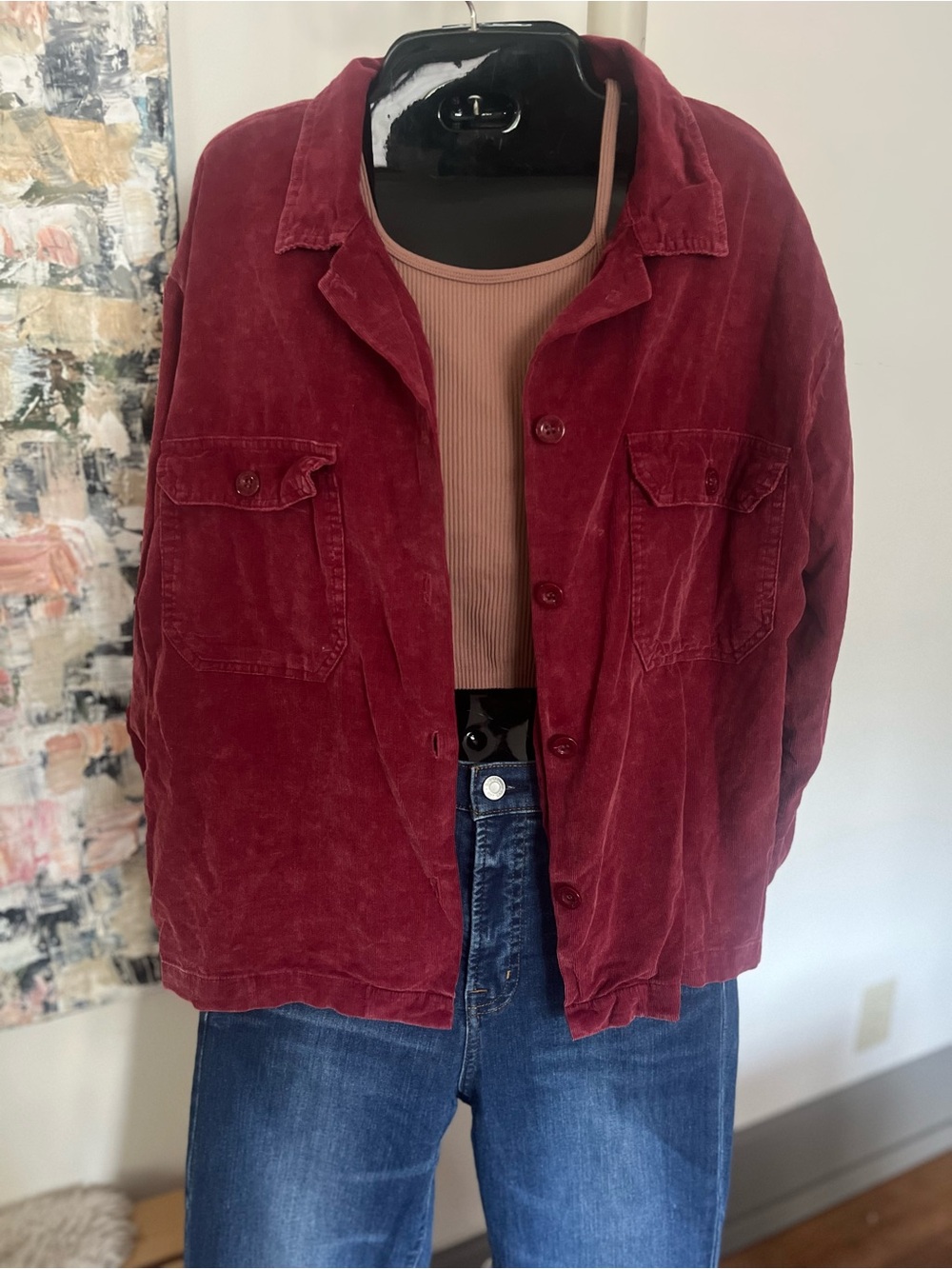 Sadie & Sage Wine Red Corduroy Button-Down Shirt Jacket